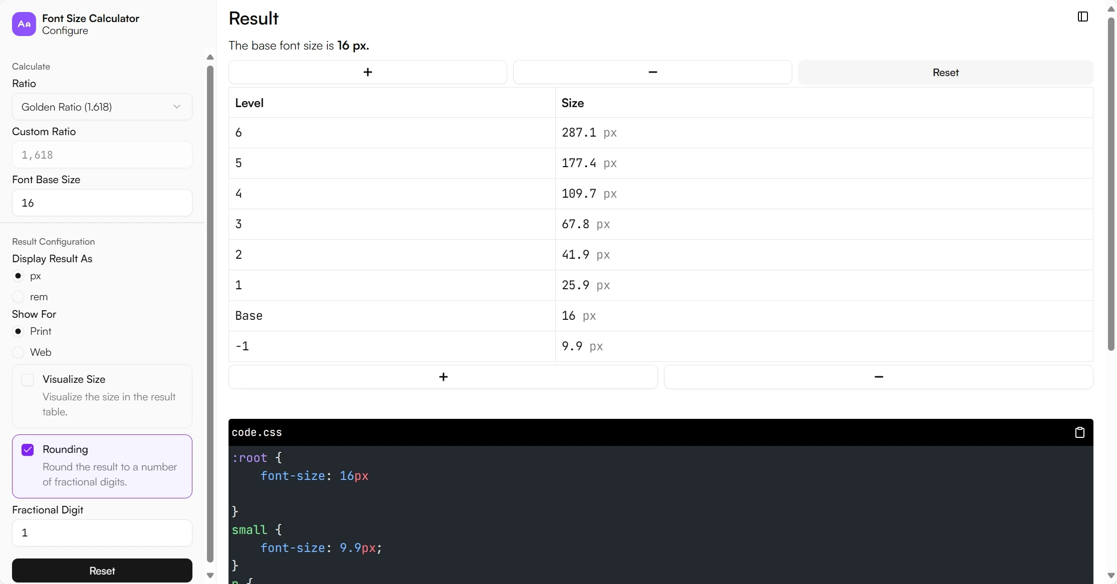 Font Size Calculator